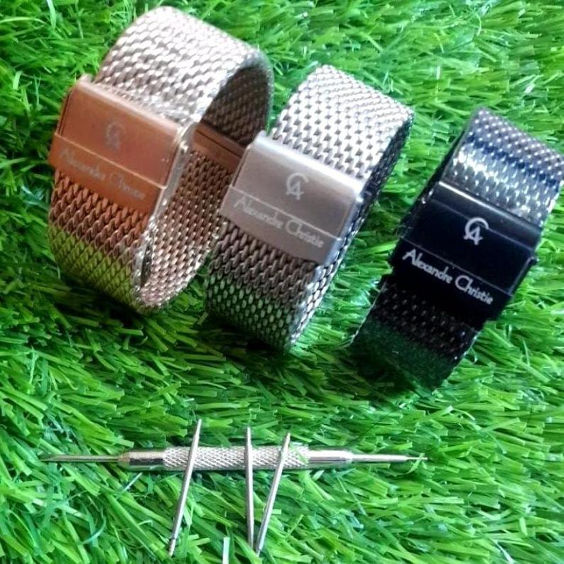 Strap Jam Tangan Alexandre Christie Rantai Mesh Pasir Stainless Stell Solid Tali Jam Alexandre Chris