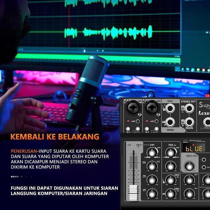Promo Luxsona Mixer Audio 4 Channel Profesional Mini Mixer Amplifier Sound Card Usb Bluetooth Mixer 