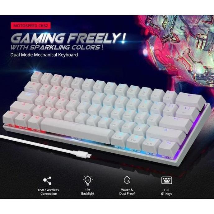 Potere- Mechanical Keyboard Motospeed Ck62 Rgb 60 2 Mode Wired And Bluetooth