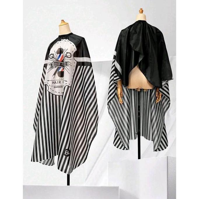 Capelli- Kain Cukur Pangkas Rambut Kep Barber Cape Motif Salur Barberpole Jubah Potong Rambut Dewasa