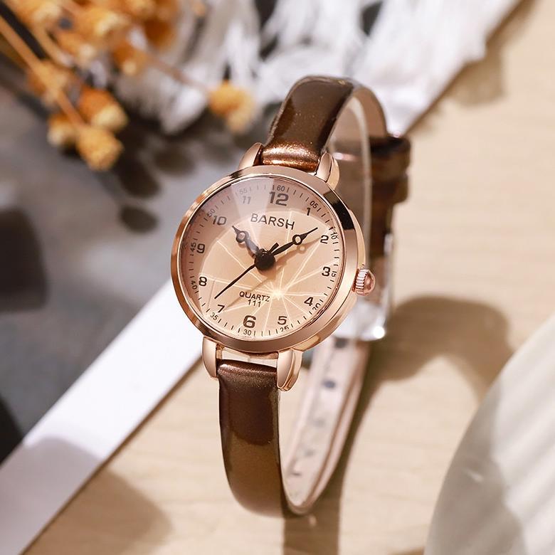 exclusive jam tangan wanita fashion tali kulit analog kecil gaya korea barsh kaca mewah