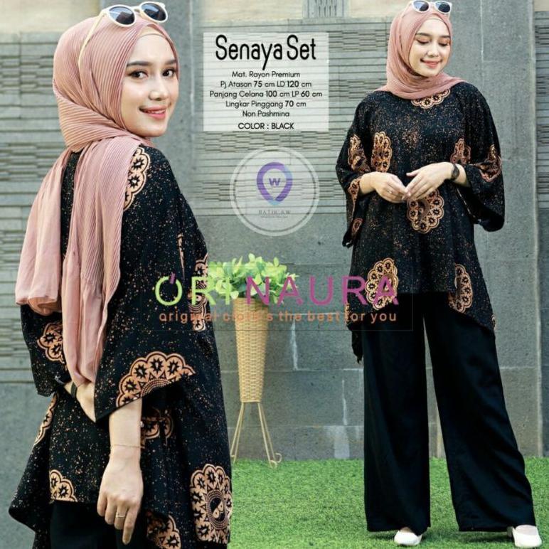 TERBARU Setelan Jumbo Senaya Set Waka Waka Motif Bunga Ori Naura Size Jumbo Busui Resleting Rayon Te