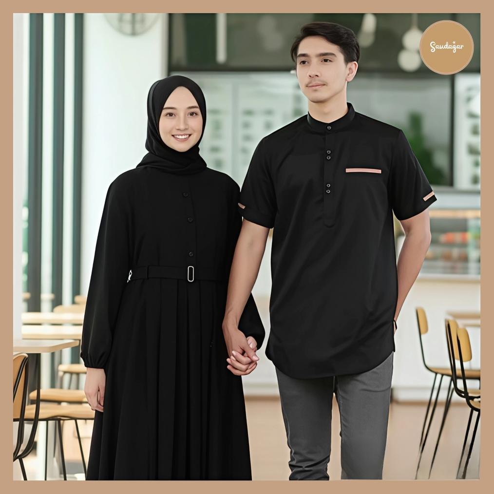 LIMITED Gamis Couple Pasangan Suami Istri Idaman Warna Hitam Terbaru by Saudagar Baju Muslim KEKINIA