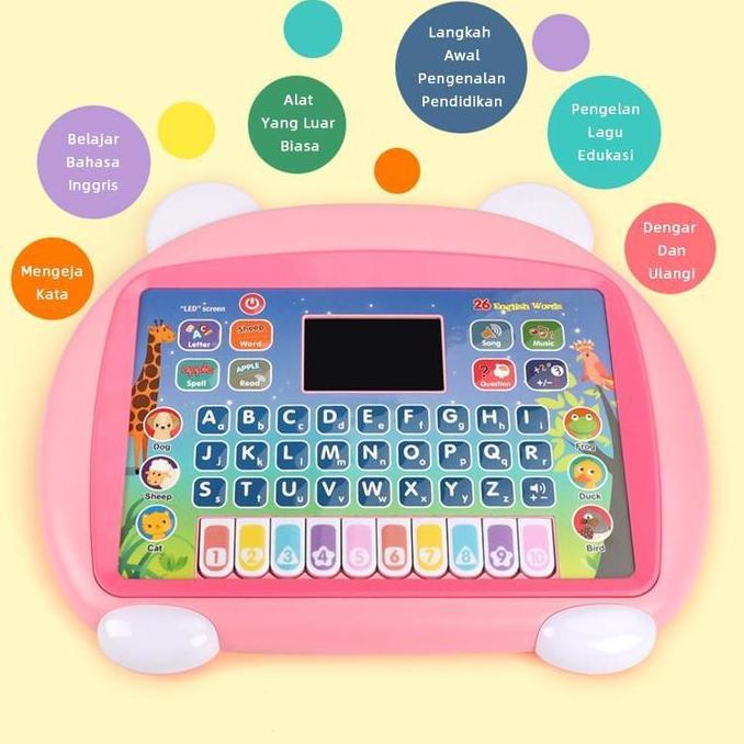 abrielmart Mainan tablet pendidikan bilingual pra-sekolah Mesin belajar tablet Belajar musik dan bah