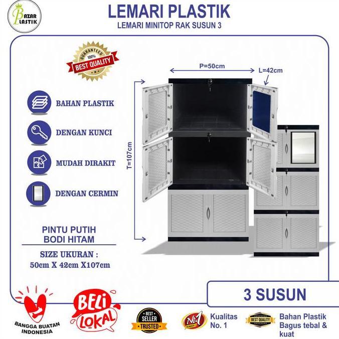 Lemari Pakaian Plastik 3 Tingkat / Lemari Baju Plastik 3 Tingkat / Lemari Plastik Portable Full Kunc