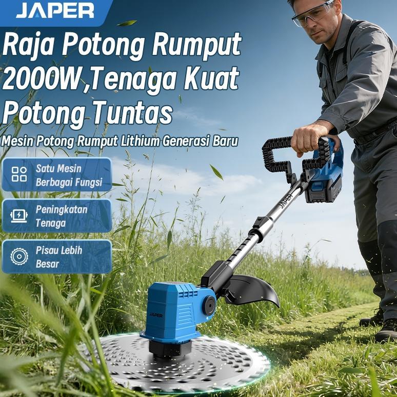 Japer Mesin Potong Rumput Baterai Alat Pemotong Rumput Elektrik Listrik Pemangkas Portabel Mesin Pot