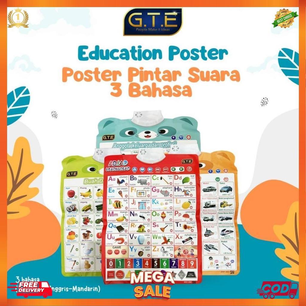Terbaru GTE || Poster Dinding Suara | Indonesia Inggris Mandarin | poster edukasi suara 2 bahasa | 3