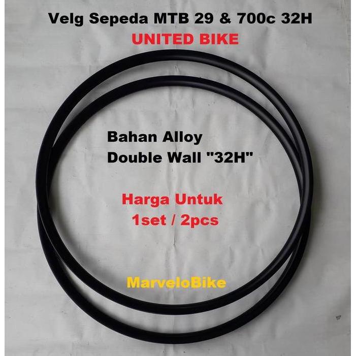 Rims Velg Sepeda MTB 29 Fixie RoadBike 700c 32 Hole FV Merk UNITED