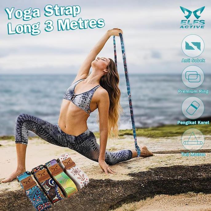 Elfs Active 2in1 Premium Yoga Strap 3m Anti Slip Pilates Yoga Belt Tali Matras Alat Olahraga