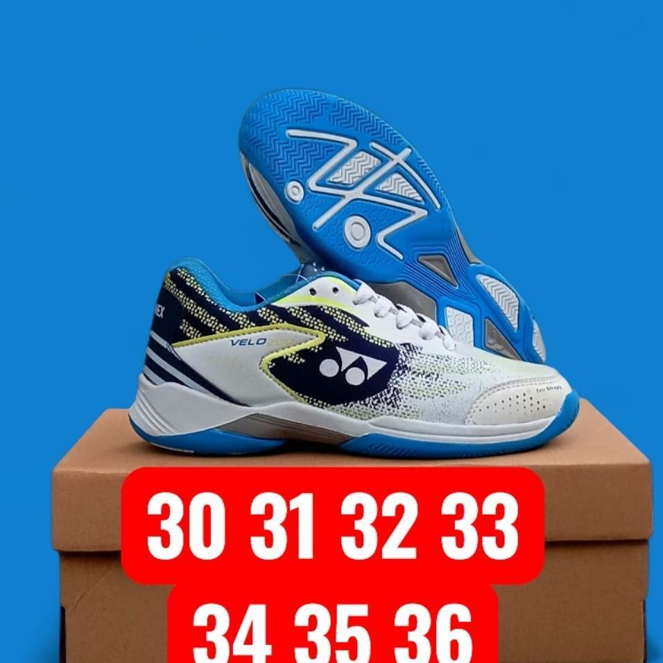 Sepatu Bulutangkis Badminton Anak New Lining Saga Kids Biru Olahraga Sol Karet Berdenyit