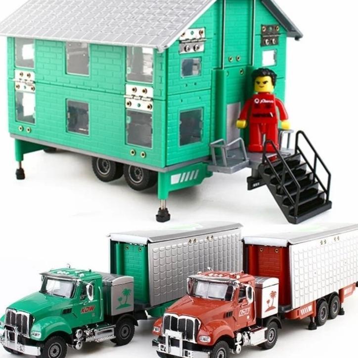 Diecast Truck Kdw Double Deck Transformation Truck Miniatur Diecast Kaidiwei Skala 1:50
