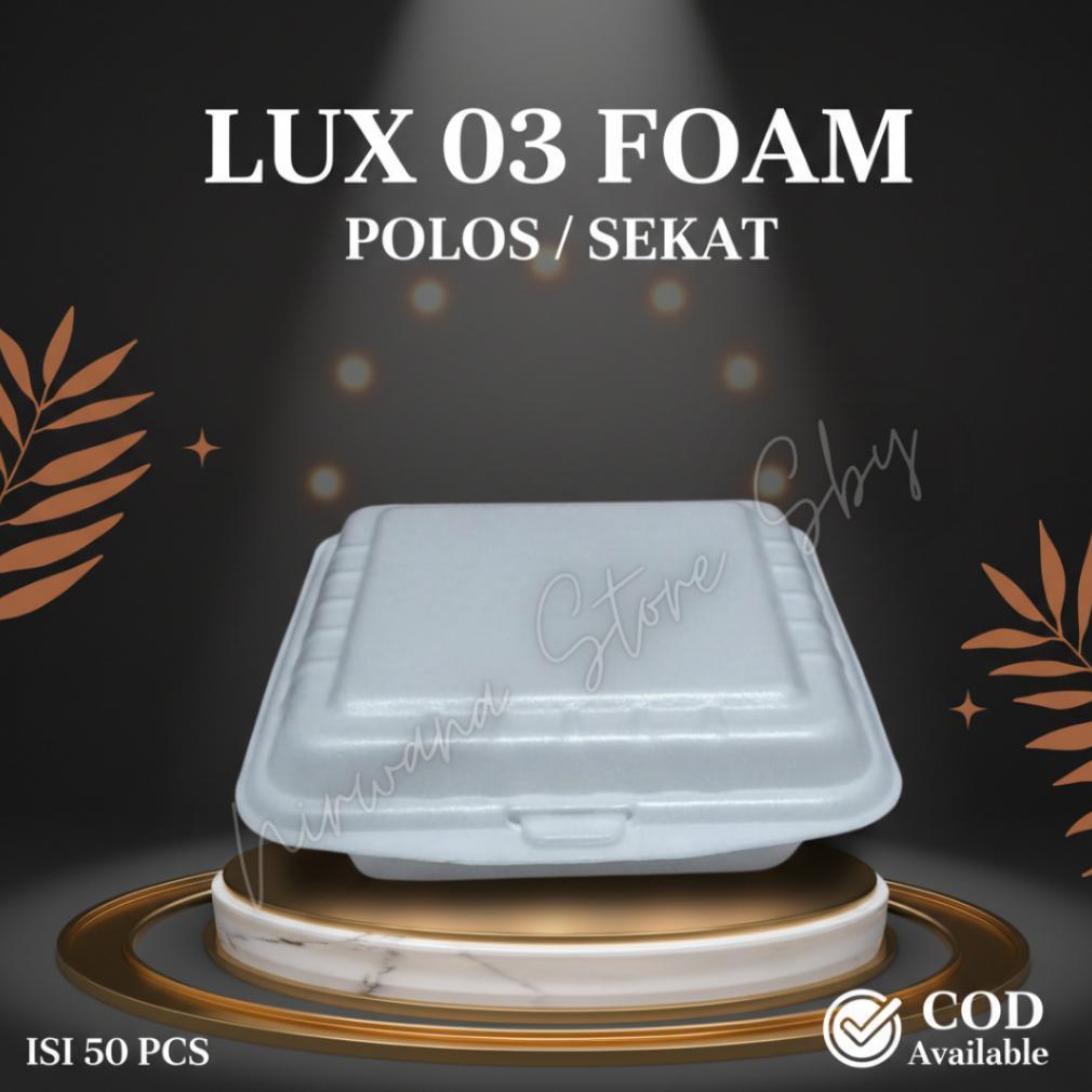 (50 Pcs) Styrofoam Lux 03 Polos / Sekat | 18 X 18 X 7 Cm | Foam Nasi Tanpa Sekat / Dengan Sekat
