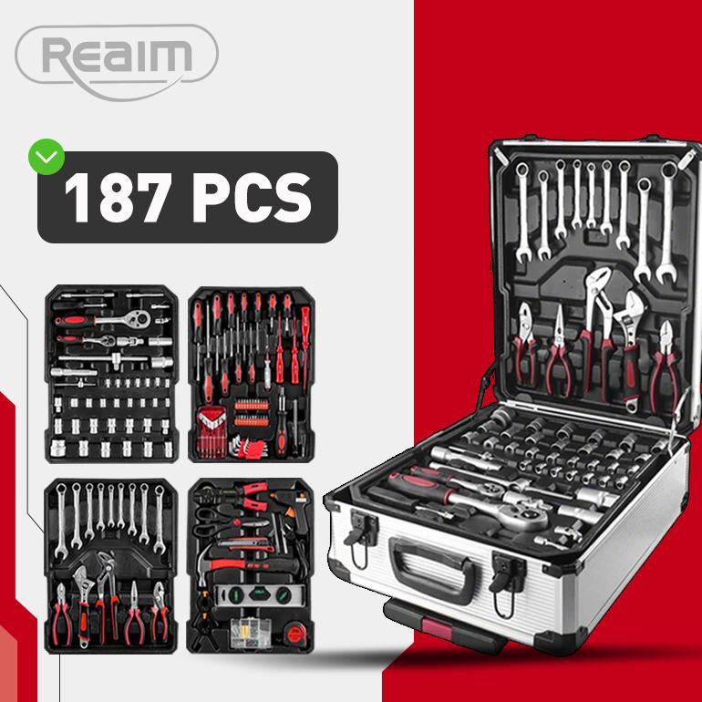 Reaim Tools Kit 187PCS Kunci Set LengkapTool Box Set Lengkap Tool Box Kunci Shock SetAlatMultifungsi
