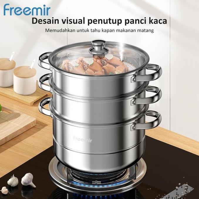 Equip- [ Kukus 3 Susun] Freemir Panci Kukus Stainless Steel 3 Susun Dandang Steamer Kukusan