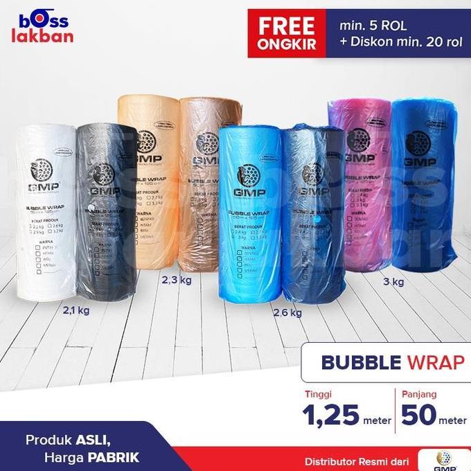 Bubble Wrap GMP 125 cm x 50 meter Hitam Bening Merah Biru