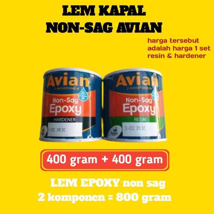 Promo Avian Lem Kapal Laut Non-Sag Epoxy 2 Komponen 400 Gram + 400 Gram Lem Tambal Tangki Tahan Air 