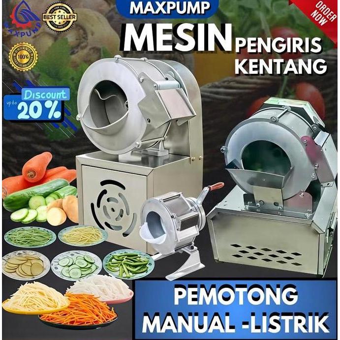 MAXPUMP Mesin Pemotong Kentang Listrik 180W 220V Alat Pemotong Sayuran Potato Cutter Chipper French 
