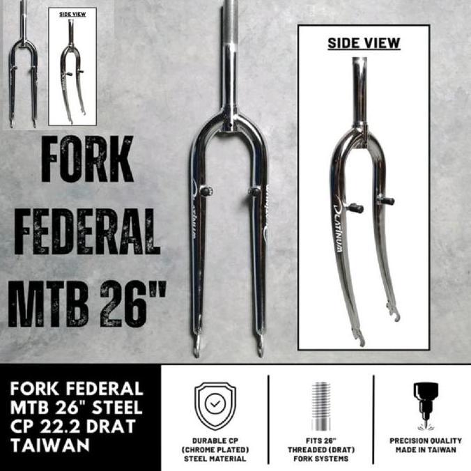 FORK 26 MTB FEDERAL PLATINUM CLASSIC CP CHROME DRAT ULIR HEAD TUBE INSERT 22.2 RIM V BRAKE CP CROME 
