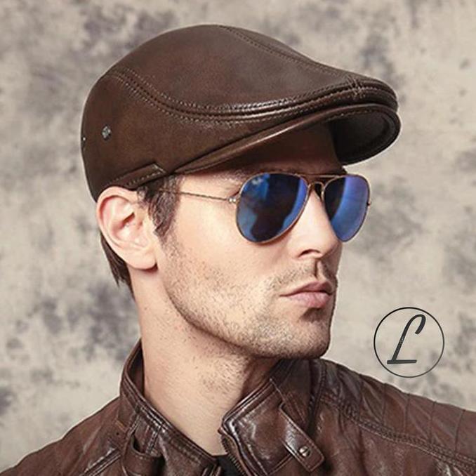 Punyakamu- Topi Pet/Topi Beret Pria Kulit Garut Coklat Desa Karet Baret