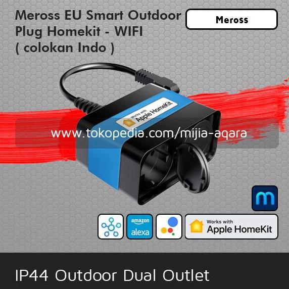 TERBARU - Meross Smart Outdoor Dual Plug Colokan IP44 Soket Indo Homekit - Wifi