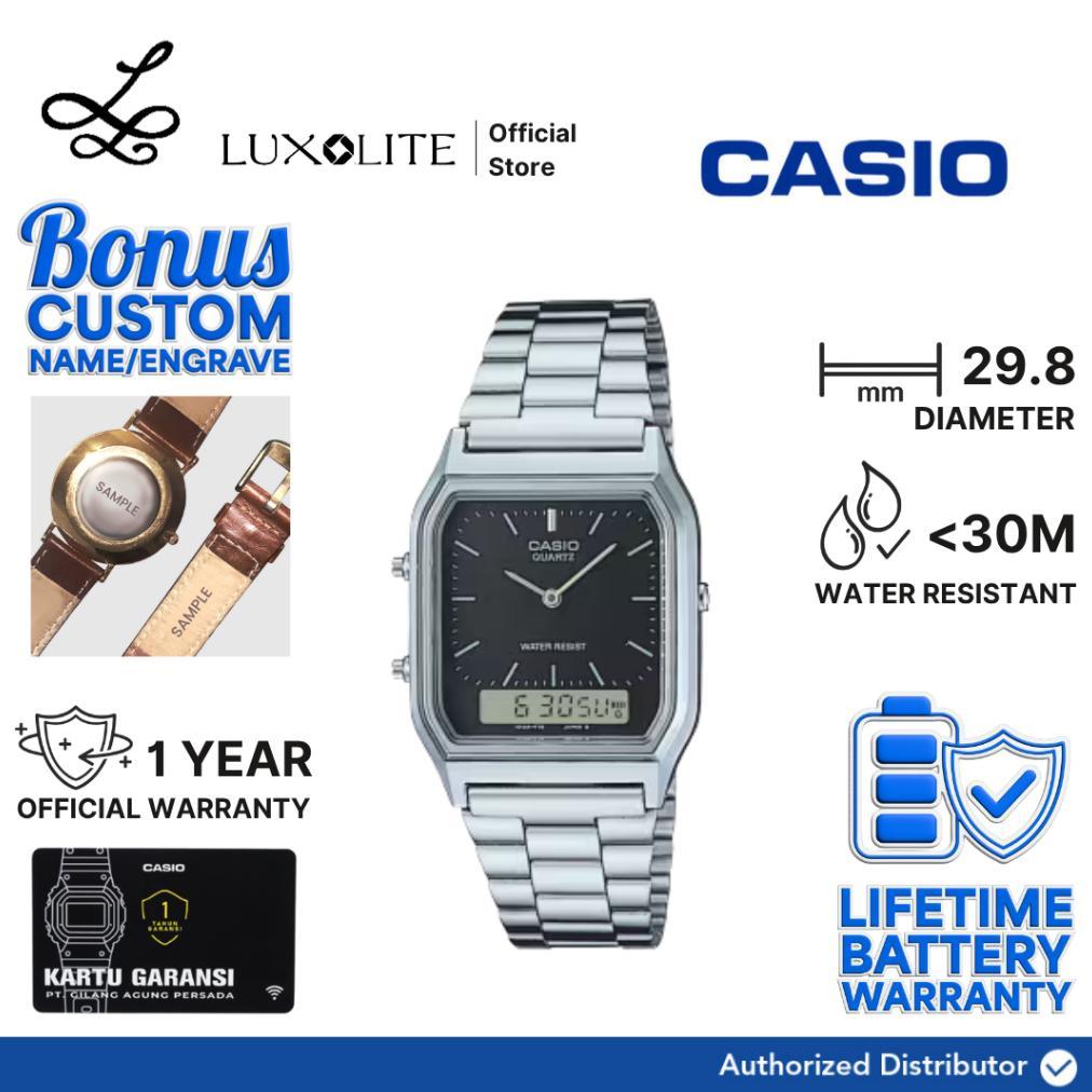 PAKET HEMAT [Luxolite] CASIO Jam Tangan Unisex Digital Analog AQ-230A-1DF AQ-230A-1D Stainless Steel