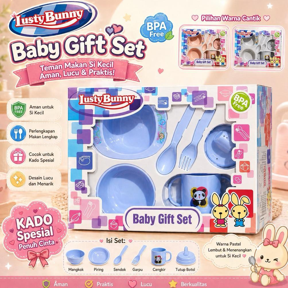 Tempat Makan Bayi Feeding Set Joeyi & Lusty Bunny 6in1 Set Alat Makan Bayi / Kado Bayi LB1419