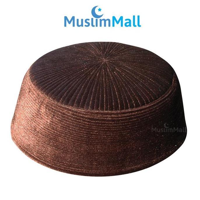 Peci Chechen Beludru Bulat Kaku Coklat Gelap Velvet - TheKufi Promo