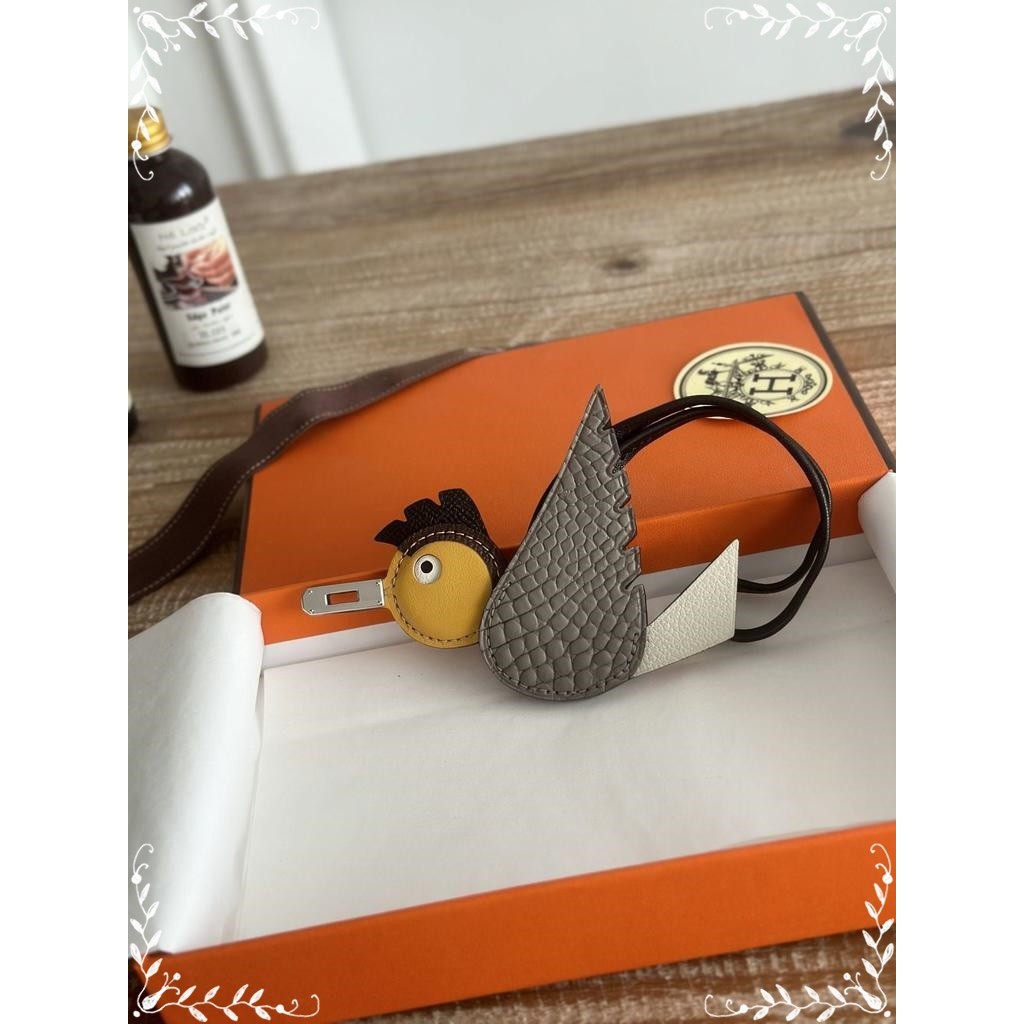 playfull and adorable HM bird bag charm accessory in Crocodile and epsom leather