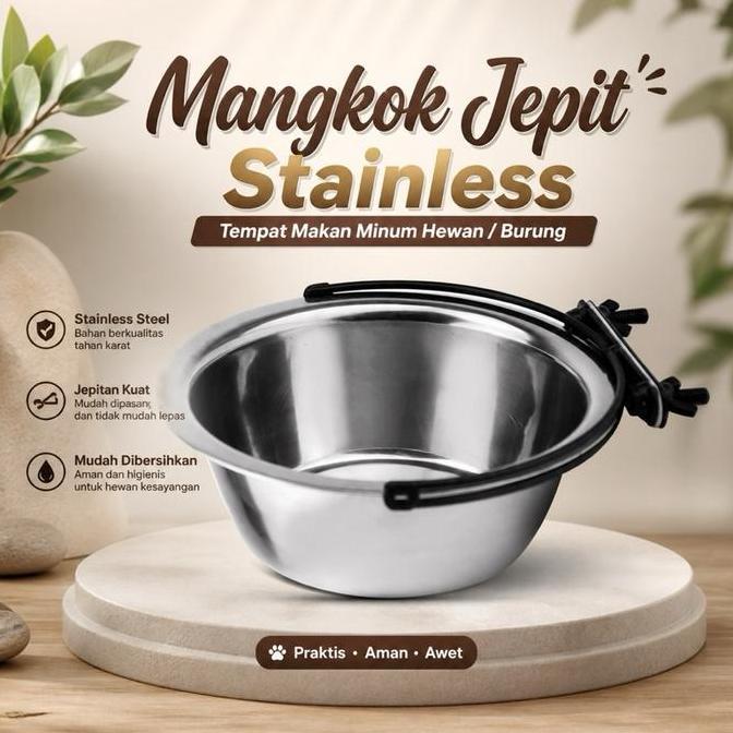 TEMPAT MAKAN MANGKOK STAINLESS JEPIT BURUNG ANJING KUCING KELINCI AVR-RX-0086 HM