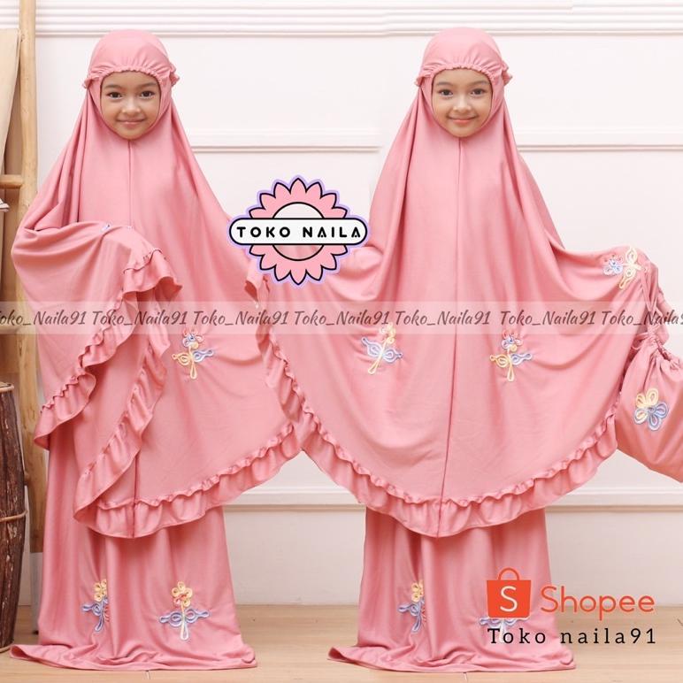 ORIGINAL MUKENA ANAK BORDIR BUNGA USIA 5-9 TAHUN JERSEY ZOYA