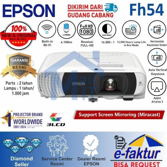 Proyektor EPSON EB-FH54 EB FH54 EBFH54 WiFi Wireless 4.100 Lumens Full HD Pengganti EB-FH52 EBFH52 F