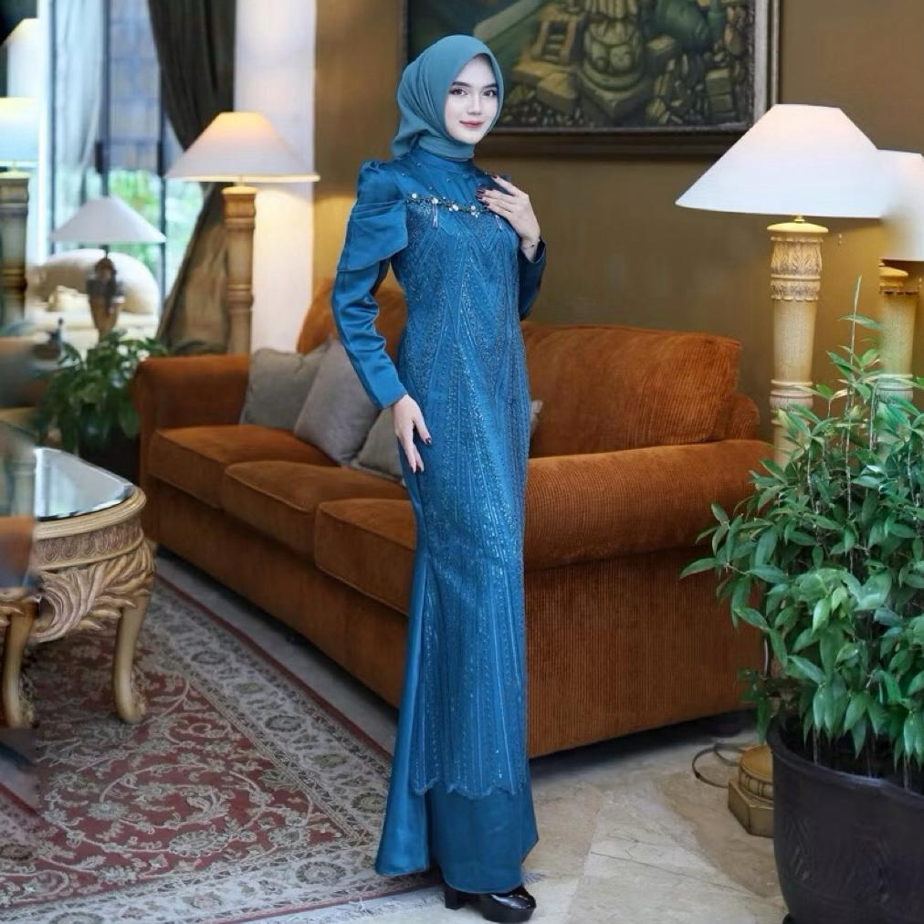 PREMIUM LUVITA DRESS LEBARAN TEAL EMERALD BLUE 2026 GAMIS MERMAID BRUKAT MEWAH