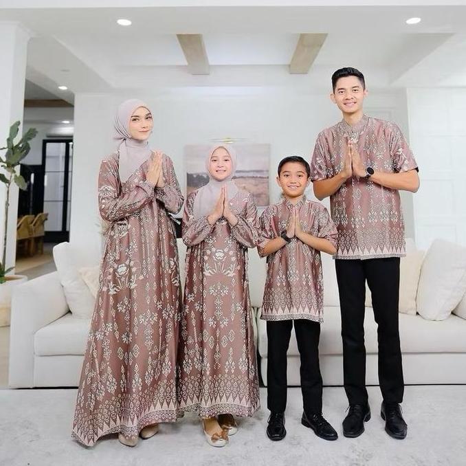 KEKINIAN Couple Keluarga Muslim Motif Mahkota Couple Pasangan Sarimbit Keluarga Gamis Silk Gamis Kok