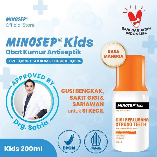 Forca- Minosep Kids Obat Kumur Antiseptik 200Ml Sariawan, Bau Mulut Rasa Mango Favorit Anak-Anak