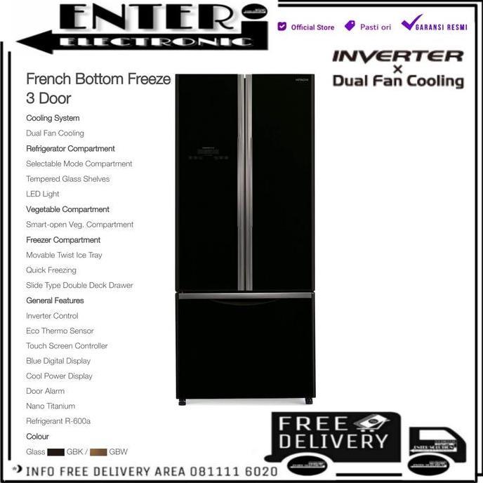 HITACHI RWB49PGD9 - KULKAS MULTI DOOR 3PINTU RWB49PGD9GBK RWB49PGD9GBW