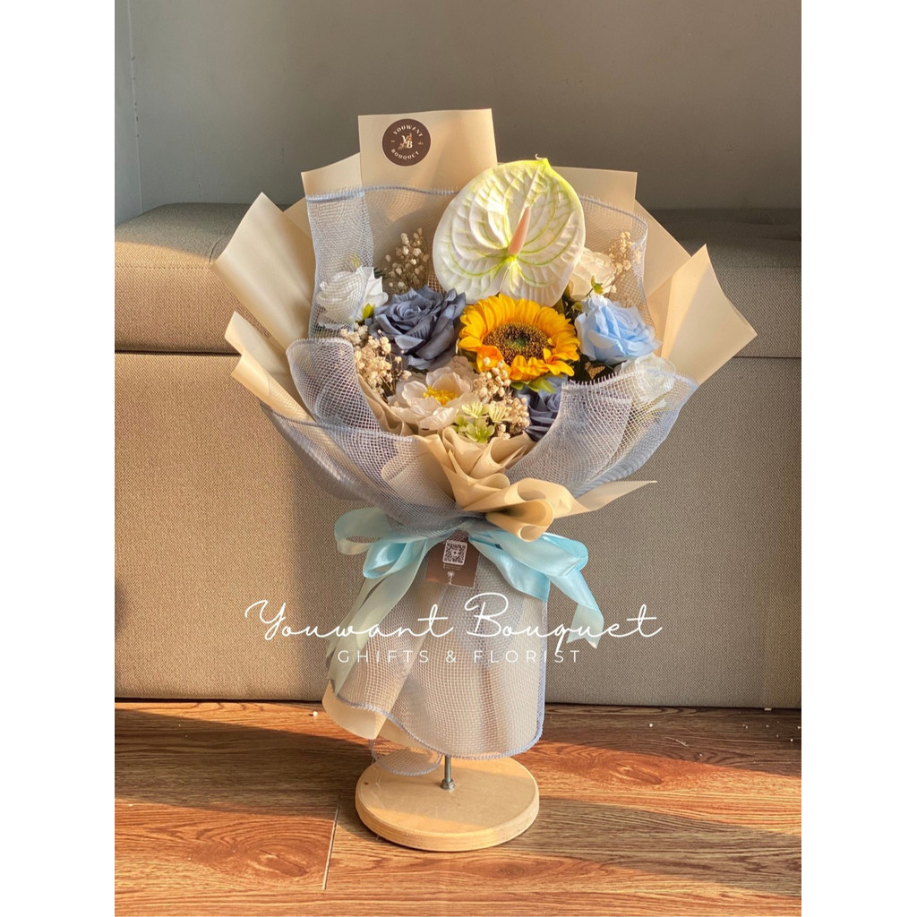 Buket bunga LARGE matahari mix bunga premium lain free kartu ucapan dan paking / bouquet ucapan