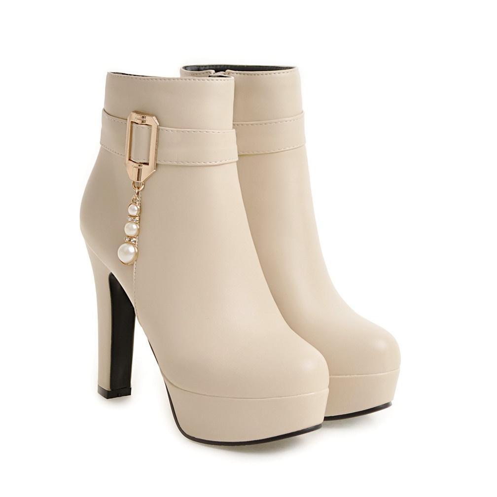 EXCLUSIVE PINKEY P115 BOOTS WANITA HEELS 11CM CHUNKY PLATFORM BLACK / BEIGE / PINK (SIZE 3842)