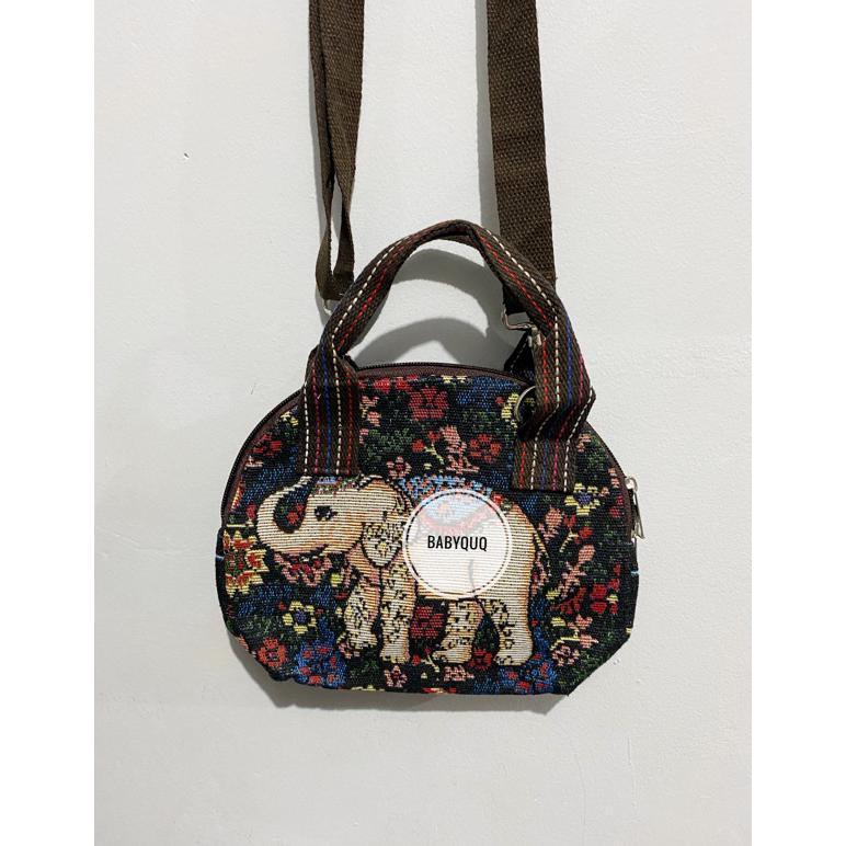 NEW PROMO mini handbag kanvas oval selempang - mini handbag etnik thailand - kanvas selempang - tas 