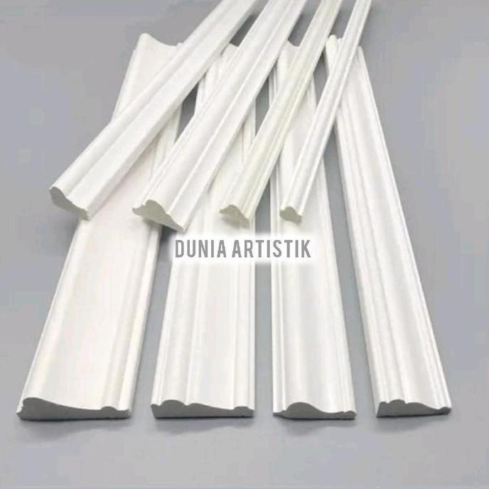Lis moulding pvc atau lis ukiran dinding bahan pvc warna putih emas Kayu Doff