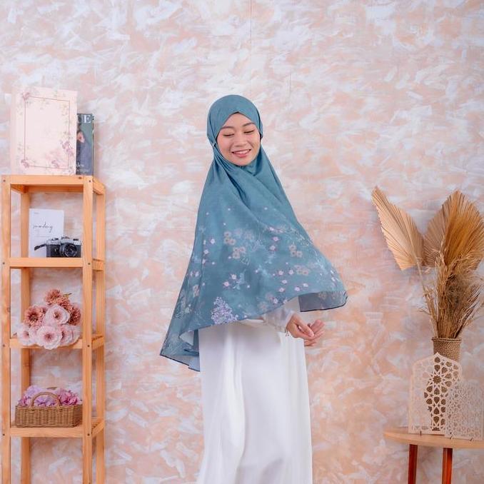 VESELKA Alesya Bergo Syari Hijab Printing instant Khimar Motif Bunga Syari Jilbab Kerudung Praktis m