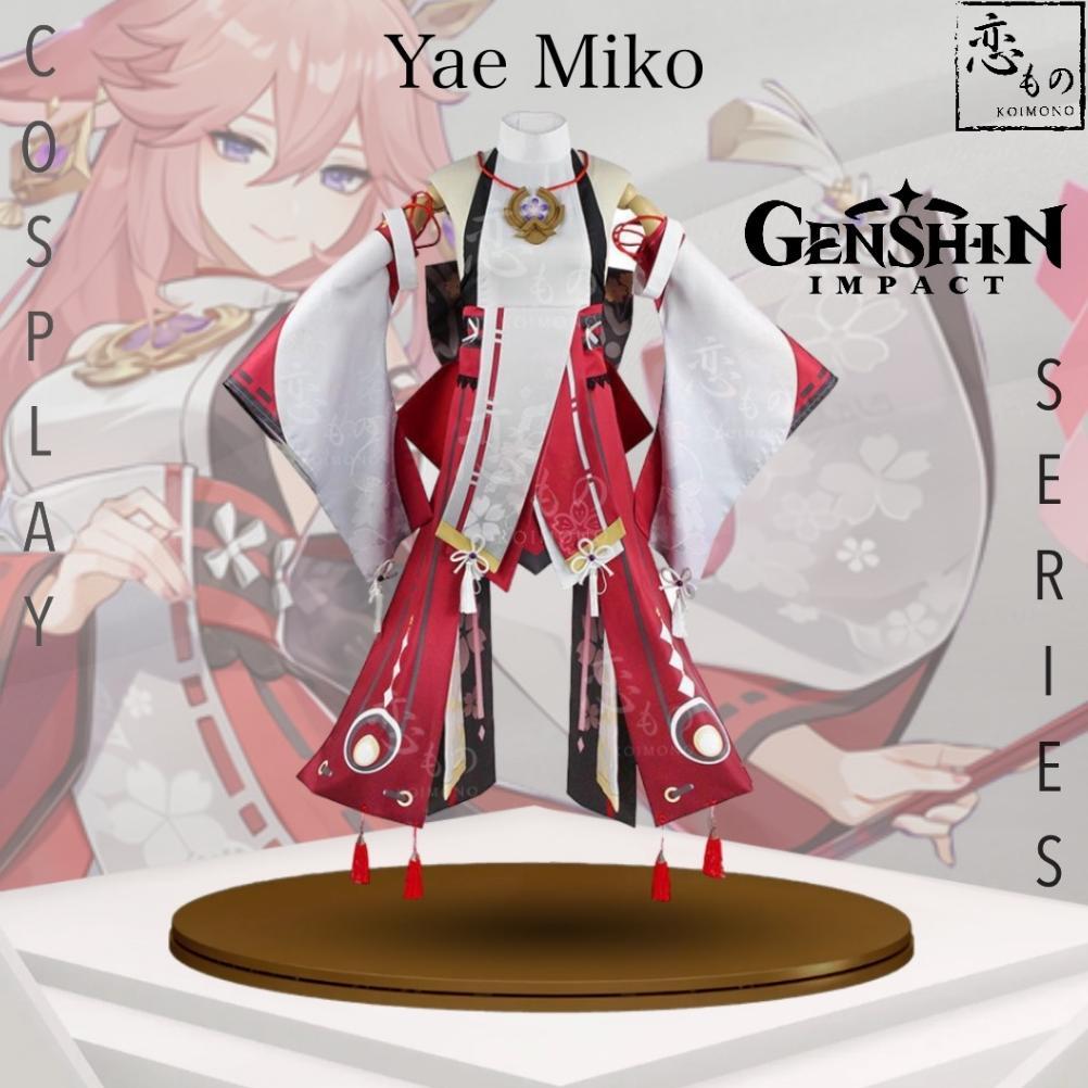 KOIMONO Yae Miko Genshin Impact Default Costume Cosplay Set Wig / Set Kostum Cosplay Yae Miko Genshi
