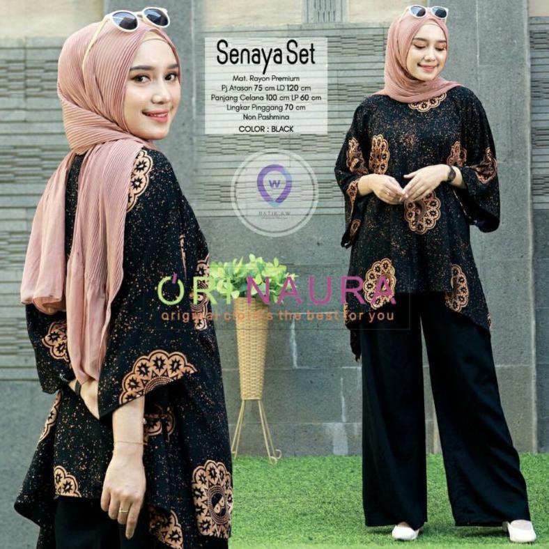 OFFICIAL Setelan Jumbo Senaya Set Waka Waka Motif Bunga Ori Naura Size Jumbo Busui Resleting Rayon T