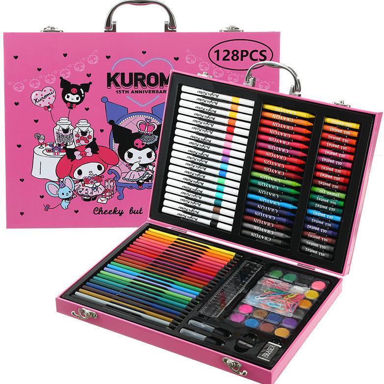 Crayon Warna Set 128pcs Koper Besi Set Perlengkapan Melukis Anak 128 Piece - Kotak Hadiah Peralatan 
