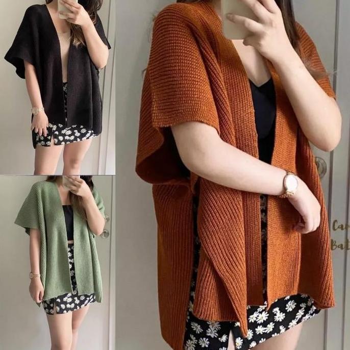 Baju Cardigan Outer Top Rajut Batwing Hitam Burgundy Putih Maroon Dusty Pink Denim Magenta Mewah dan