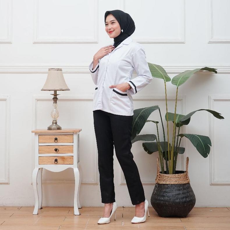 New Baju Dinas Putih Wanita Baju Putih Lis Hitam Pns/Pdh/Asn/Guru/Perawat Bidan