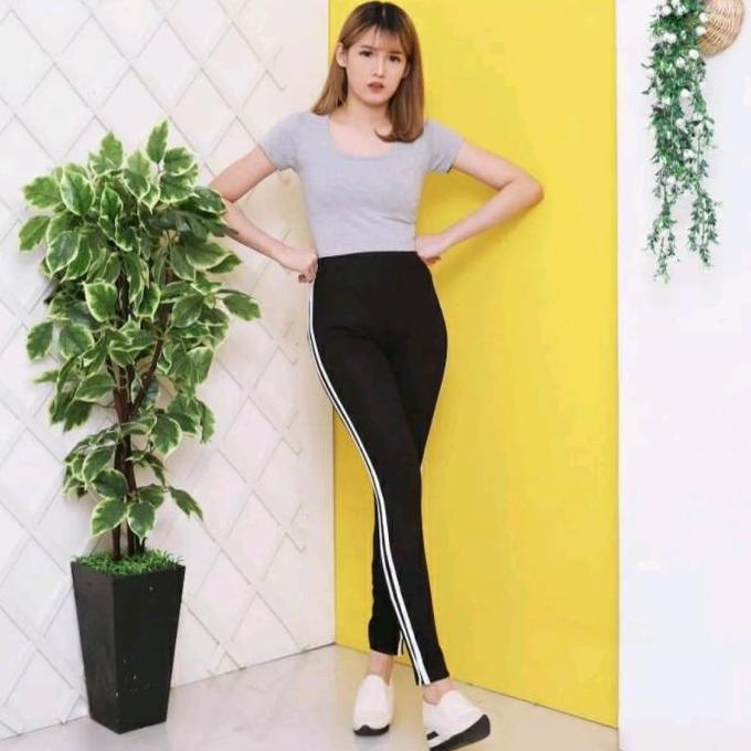DI49 - Legging Double Rip Warna/Legging Lembut Nyaman/Legging Wanita Tebal Putih