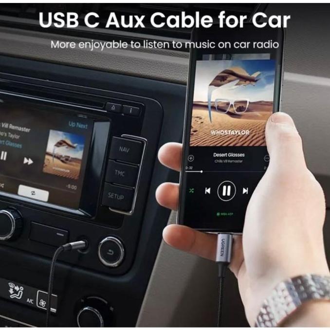 embullss - UGREEN Usb Type C Aux Car Audio Converter DAC Chip Music HP Android Type-C ke Mobil Headp