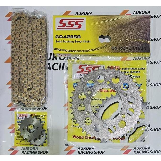 NEW GEAR SET SSS 428 VIXION LAMA / NEW VIXION / MX KING 150 & RANTAI SSS 428 SB GOLD ORIGINAL@ ORI