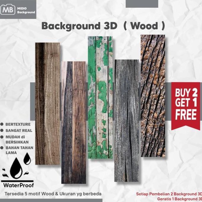Luminoso- Background Foto Studio 3D Terproof Midio Motif Kayu 3D Ukuran 66X50
