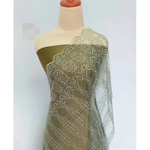 Paket Lengkap Kain Bridesmaid / Kain Satin Velvet Premium Dark Olive + Brukat Tile Soft Green